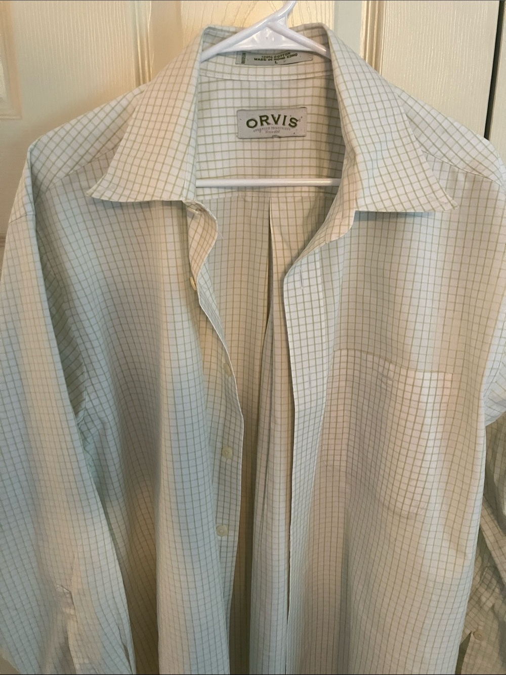 Orvis Men's Pale Green Windowpane Dress Shirt